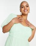 Зеленое плиссированное платье миди с пышными рукавами ASOS DESIGN Curve и отделкой фестонами ASOS DESIGN Curve - фото 4