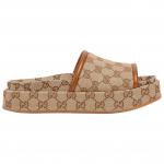 GUCCI Женские сандалии Platform 'GG Canvas Beige Dark Brown' - фото 3