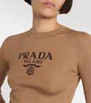 Шелковый топ с логотипом Prada, Cammello - фото 4