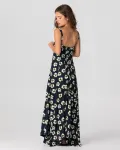 Длинное платье в складку с цветочным принтом Noon, темно-синий - фото 2