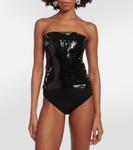 Боди без бретелек с пайетками Alexandre Vauthier, черный - фото 3