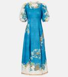 Льняное миди-платье Luda с цветочным принтом Alémais, Blue - фото