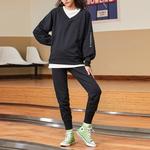 Свитер solid color loose knit v neck hoodie black Converse, черный - фото 3