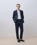 Мужской приталенный льняной блейзер Slim-Fit Mango, синий - фото 6