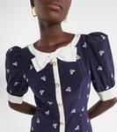 Мини-платье из шелка в горошек с бантом Alessandra Rich, Navy Blue-White - фото 4