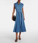 Джинсовое платье миди с поясом и панелями AG Jeans, Sunfaded Blue Patch - фото 2