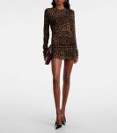 Леопардовое плиссированное мини-платье из тюля Saint Laurent, Leopard - фото 2