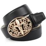 Кожаный ремень Anthoni Crown с французской лилией, черный - фото