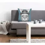 Декоративная подушка queence Maricka с зайцем в шляпе Queence, Blau + bedruckt - фото