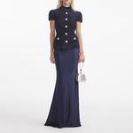 Металлическое платье макси из букле Self-portrait, темно-синий - фото 4