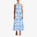 Платье макси Ro&Zo Aubrey из хлопка с принтом листьев, синий - фото 2