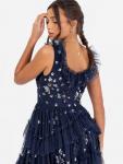 Украшенное многоуровневое платье макси Maya Deluxe, темно-синий - фото 5