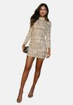 Платье Lipsy SEQUIN LONG SLEEVE WRAP MINI, Silver/Silver-Coloured - фото
