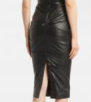 Кожаное платье миди со сборками Alex Perry, черный - фото 6