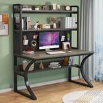 Компьютерный стол Xinmeikai с полкой для хранения, органайзером и встроенной книжной полкой, черная рама + карбон, 140x60x170 см - фото 5