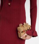 Рибленое платье миди Self-Portrait, бордовый - фото 5