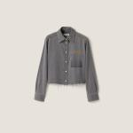 Укороченная рубашка из шамбре MIU MIU, серый - фото