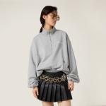 Свитшот на молнии из хлопкового флиса MIU MIU, серый - фото 5