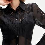 Блуза из органзы с вышивкой Smart And Joy, черный - фото 4