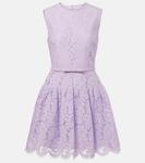 Мини-платье с поясом и кружевом Self-Portrait, Lilac - фото