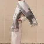 Кашемировый вязаный шарф унисекс серый HERMES - фото 6