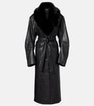 Кожаное пальто с эффектом крок Rotate, Black - фото