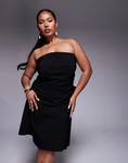 Мини-платье-бандо TFNC Plus с бантом на спине черного цвета - фото 3