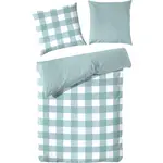 Постельное белье Primera «Basic Percale» в современном клетчатом дизайне, белый/аквамарин - фото