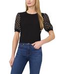 Топ CeCe Embroidery Puff Sleeve Mixed Media Knit Top, Rich Black - фото
