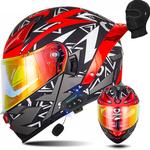 Шлем мотоциклетный CYYFULE-888 Bluetooth, черный / красный - фото