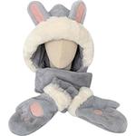 Cute Rabbit Ears Hats & Caps Scarf Set Doll Products Fluffy bear, хаки - фото 5