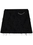 Мини-юбка из твида с бахромой GANNI, черный - фото