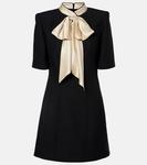 Креп-ажурное мини-платье с бантом Valentino, Nero/Champagne - фото