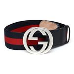 GUCCI Ремень с пряжкой и текстильной лентой, Dark Sky Blue - фото