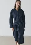 Платье-Рубашка с отделкой из шарфа Massimo Dutti, Dark Blue - фото 2