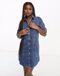Джинсовое мини-платье-рубашка синего цвета Monki - фото 4
