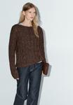 Джемпер Massimo Dutti CABLE-KNIT WITH BOAT NECK, Mottled Brown - фото