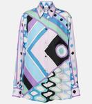 Шелковая сорочка из твила Vivara Pucci, Celeste/Bianco - фото