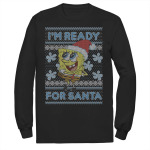 Мужская футболка SpongeBob SquarePants I'm Ready For Santa Ugly Christmas с длинными рукавами и цветами Nickelodeon, черный - фото