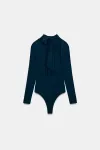 Боди с завязками и открытой спиной Zara, темно-синий - фото 5