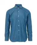 Джинсовая рубашка, классический воротник, длинные рукава. Barba, синий - фото