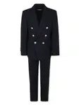 Шерстяной костюм с двубортным пиджаком Balmain Kids, синий - фото