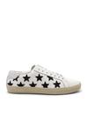 Кроссовки Saint Laurent Leather SL/06 Low-Top Stars, цвет Optic White & Black & Silver - фото