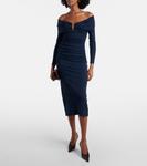 Платье миди с открытыми плечами и сборками Carolina Herrera, Midnight - фото 2