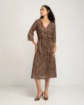 Миди-платье с длинными рукавами и принтом Niza, коричневый - фото 3