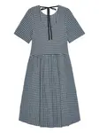 Клетчатое платье миди из сирсакера GANNI, синий - фото 6