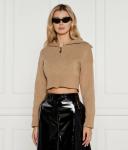 Свитер женский Hugo с воротником на молнии укороченный, бежевый - фото