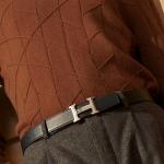 Кожаный ремень мужской черный 3.2 см HERMES - фото 3