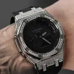 Часы Casio G-Shock Analog-Digital 2100 Series, арт. GA-2100-1A1, 48.5 мм, черный/серебристый/стразы - фото 7