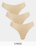Pieces — набор из 3 бежевых бесшовных стрингов - фото